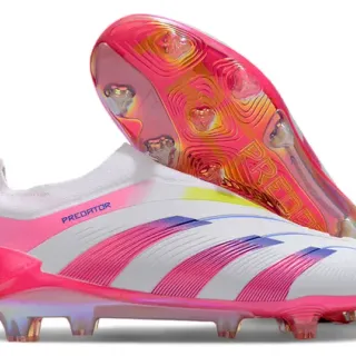 Adidas Predator White Pink Low-Cut Sock-Fit Collar Gradient Iridescent Stripes Firm-Ground Soccer Shoes