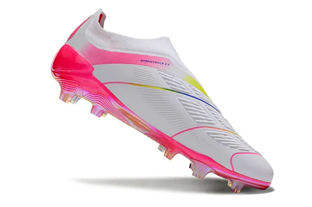 Adidas Predator সাদা গোলাপি নিম্ন-কাট সক-ফিট কলার ধাপান্তরিত ইরিডেসেন্ট স্ট্রাইপস দৃঢ়-ভূমি ফুটবল জুতা 2