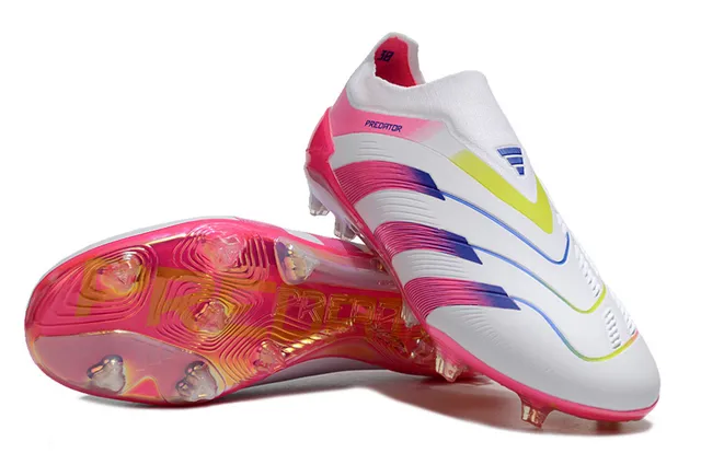 Adidas Predator সাদা গোলাপি নিম্ন-কাট সক-ফিট কলার ধাপান্তরিত ইরিডেসেন্ট স্ট্রাইপস দৃঢ়-ভূমি ফুটবল জুতা 4