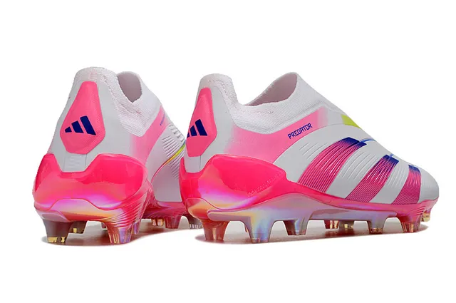 Adidas Predator সাদা গোলাপি নিম্ন-কাট সক-ফিট কলার ধাপান্তরিত ইরিডেসেন্ট স্ট্রাইপস দৃঢ়-ভূমি ফুটবল জুতা 5