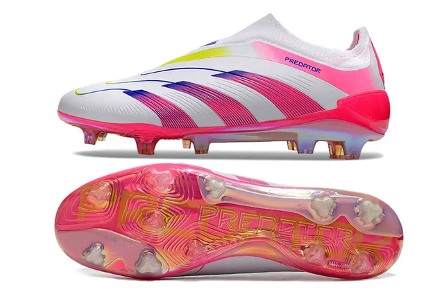 Adidas Predator সাদা গোলাপি নিম্ন-কাট সক-ফিট কলার ধাপান্তরিত ইরিডেসেন্ট স্ট্রাইপস দৃঢ়-ভূমি ফুটবল জুতা 6