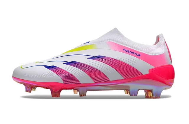 Adidas Predator সাদা গোলাপি নিম্ন-কাট সক-ফিট কলার ধাপান্তরিত ইরিডেসেন্ট স্ট্রাইপস দৃঢ়-ভূমি ফুটবল জুতা 7
