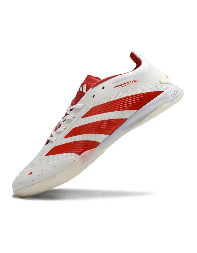 Adidas Predator أبيض أحمر منخفض القطعة علوي تركيبي أحذية كرة قدم داخلية 2