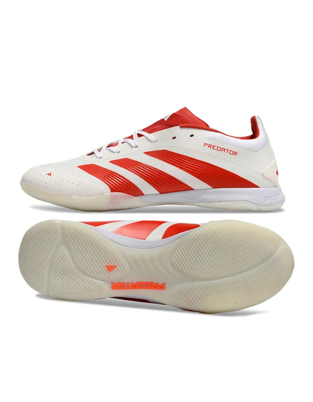 Adidas Predator أبيض أحمر منخفض القطعة علوي تركيبي أحذية كرة قدم داخلية 3