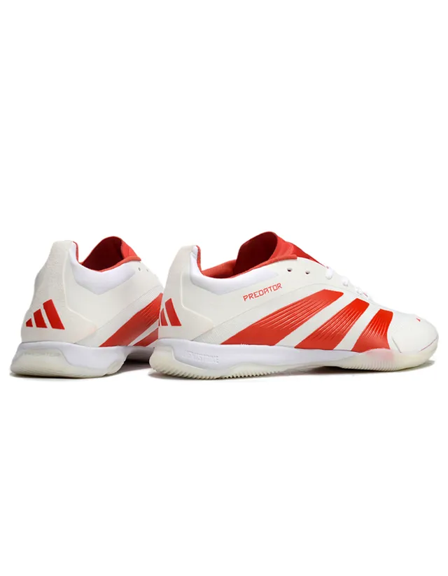 Adidas Predator أبيض أحمر منخفض القطعة علوي تركيبي أحذية كرة قدم داخلية 4