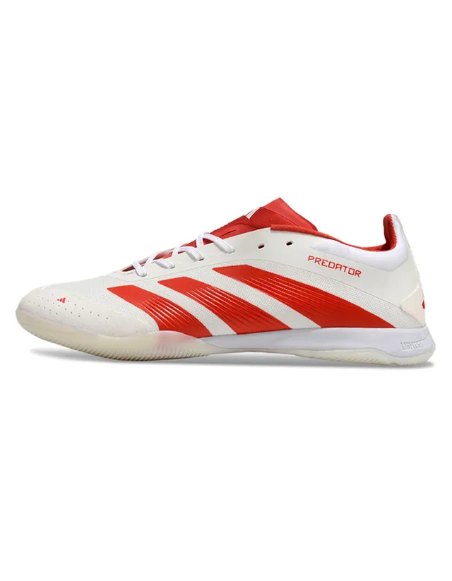 Adidas Predator أبيض أحمر منخفض القطعة علوي تركيبي أحذية كرة قدم داخلية 5