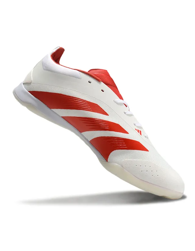 Adidas Predator أبيض أحمر منخفض القطعة علوي تركيبي أحذية كرة قدم داخلية 6
