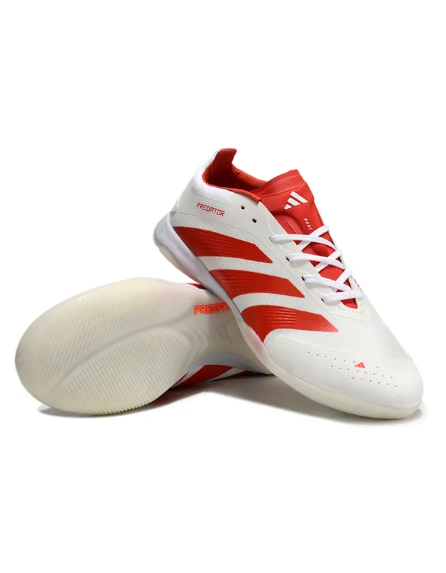 Adidas Predator أبيض أحمر منخفض القطعة علوي تركيبي أحذية كرة قدم داخلية 7