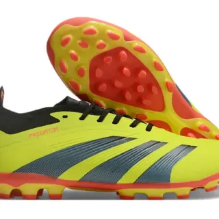 Adidas Predator Yellow Black Low-Cut Synthetic Upper Ribbed Forefoot Texture Firm-Ground Soccer Shoes