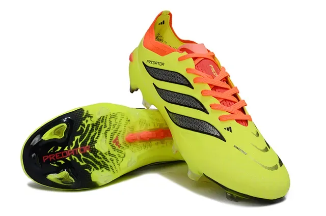 Adidas Predator Jaune Orange Néon Upper Accent Lacets et Col Chaussures de Football Terrain Ferme 4