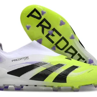 Adidas Predator Yellow White Sock-Fit Collar Asymmetrical Lacing Firm-Ground Soccer Shoes