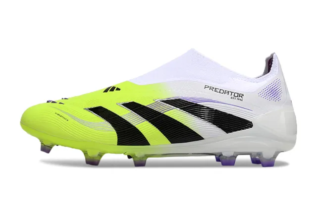 Adidas Predator Yellow White Sock-Fit Collar Asymmetrical Lacing Firm-Ground Soccer Shoes 2