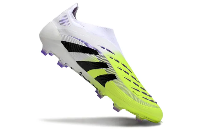 Adidas Predator Yellow White Sock-Fit Collar Asymmetrical Lacing Firm-Ground Soccer Shoes 3