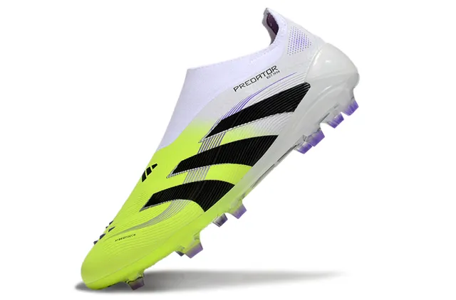 Adidas Predator Yellow White Sock-Fit Collar Asymmetrical Lacing Firm-Ground Soccer Shoes 4