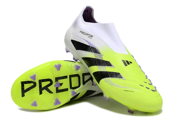 Adidas Predator Yellow White Sock-Fit Collar Asymmetrical Lacing Firm-Ground Soccer Shoes 5