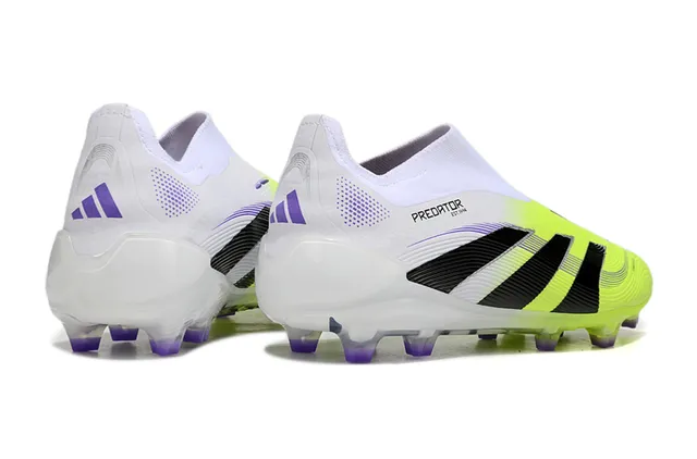 Adidas Predator Yellow White Sock-Fit Collar Asymmetrical Lacing Firm-Ground Soccer Shoes 6