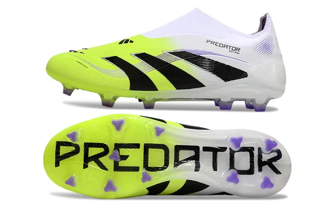 Adidas Predator Yellow White Sock-Fit Collar Asymmetrical Lacing Firm-Ground Soccer Shoes 7