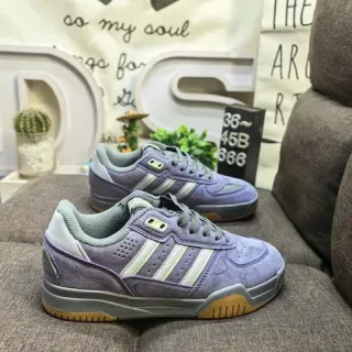 Adidas Purple Gray Suede Upper Three-Stripe Side Panel Sneakers