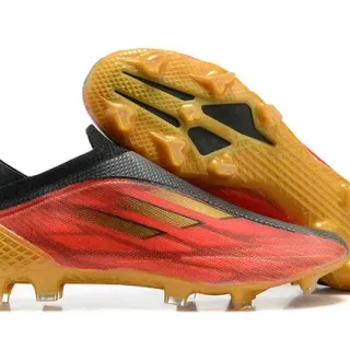 Adidas लाल काला लो-कट सॉक-फिट अपर असममित लेसिंग केज फर्म-ग्राउंड फुटबॉल जूते