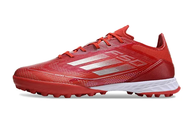 Adidas Red White Lightweight Synthetic Upper Engineered Knit Mesh Turf Soccer Shoes 7
