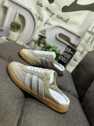 Adidas Samba Lace-Up Mule Beige and Off-White Casual Loafers 7
