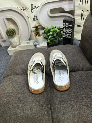 Adidas Samba Lace-Up Mule Beige and Off-White Casual Loafers 8