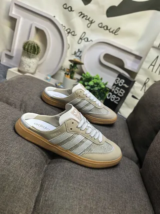 Adidas Samba Lace-Up Mule Beige and Off-White Casual Loafers 9