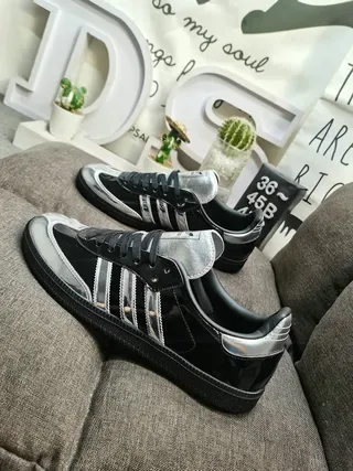 Adidas Samba OG Glossy Black and Metallic Silver Lifestyle Sneakers 7