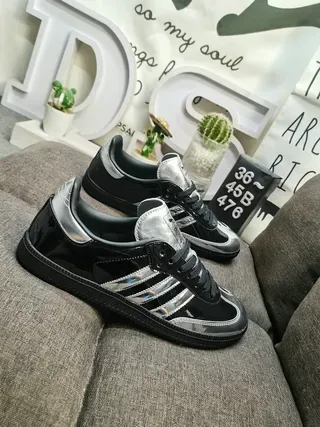 Adidas Samba OG Glossy Black and Metallic Silver Lifestyle Sneakers 9