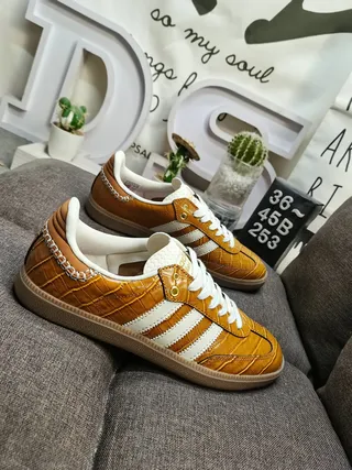 Adidas Samba OG Tan Croc-Embossed Leather Lifestyle Sneakers 9