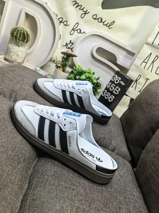 Adidas Samba White Black Open-Back Lace-Up Vamp Casual Shoes 7