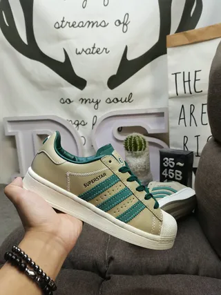 Adidas Superstar Beige and Teal Green Lifestyle Sneakers 5