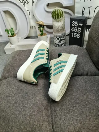 Adidas Superstar Beige and Teal Green Lifestyle Sneakers 6