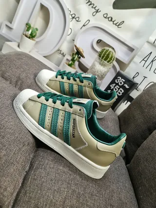 Adidas Superstar Beige and Teal Green Lifestyle Sneakers 7