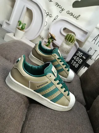 Adidas Superstar Beige and Teal Green Lifestyle Sneakers 9
