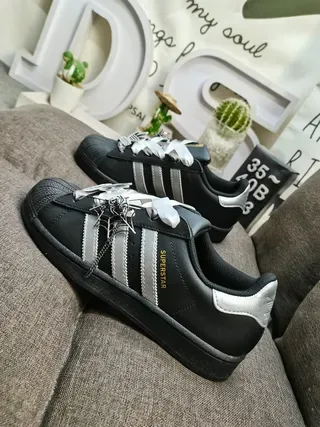 Adidas Superstar Black and Silver Metallic Lifestyle Sneakers 7