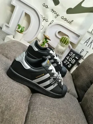 Adidas Superstar Black and Silver Metallic Lifestyle Sneakers 9