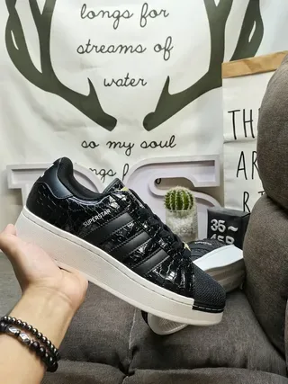 Adidas Superstar Black Croc-Embossed Lifestyle Sneakers 5