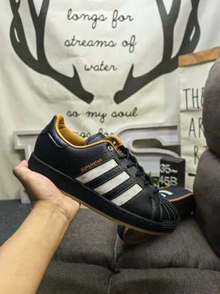 Adidas Superstar Black White Mustard Yellow Lifestyle Sneakers 5