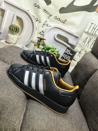 Adidas Superstar Black White Mustard Yellow Lifestyle Sneakers 7