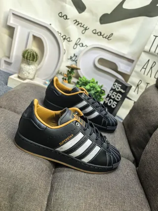 Adidas Superstar Black White Mustard Yellow Lifestyle Sneakers 9