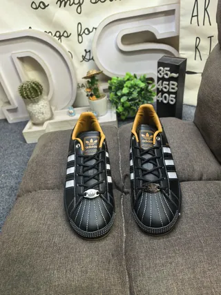 Adidas Superstar Black White Mustard Yellow Lifestyle Sneakers 10