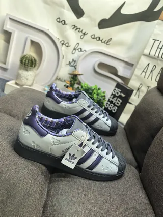 Adidas Superstar Gray Purple Heart Embossed Lifestyle Sneakers 9