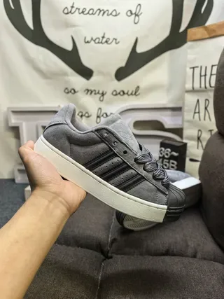 Adidas Superstar Gray Suede Shell Toe Lifestyle Sneakers 5