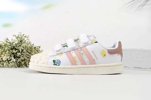 Adidas Superstar Kids White Pink or Blue Striped Printed Lifestyle Sneakers 3