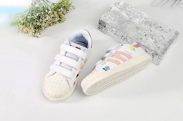 Adidas Superstar Kids White Pink or Blue Striped Printed Lifestyle Sneakers 5