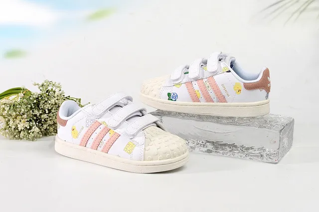 Adidas Superstar Kids White Pink or Blue Striped Printed Lifestyle Sneakers 6