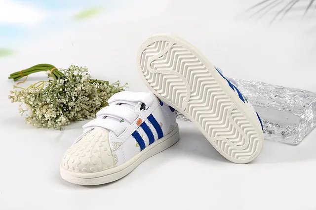 Adidas Superstar Kids White Pink or Blue Striped Printed Lifestyle Sneakers 10