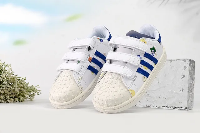 Adidas Superstar Kids White Pink or Blue Striped Printed Lifestyle Sneakers 12