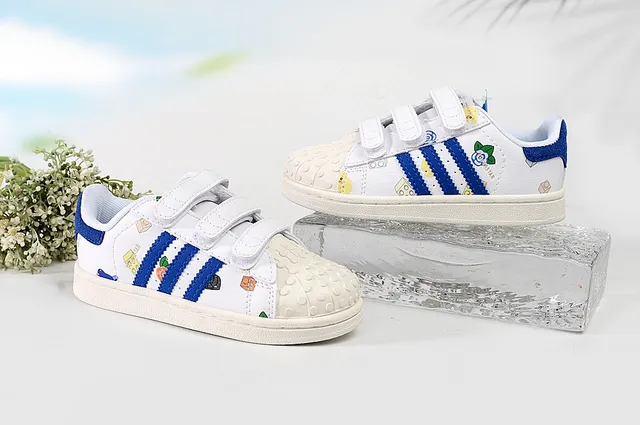 Adidas Superstar Kids White Pink or Blue Striped Printed Lifestyle Sneakers 13